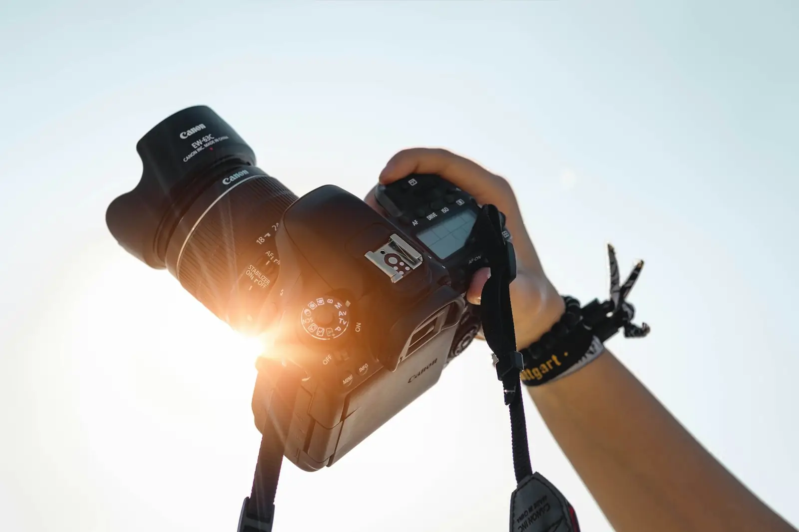 A photographer at work with a camera raised